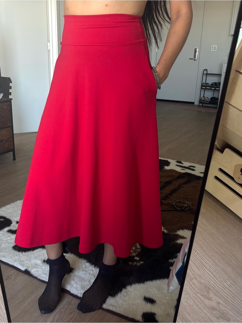 Red A-Line Midi Skirt - Unbranded
